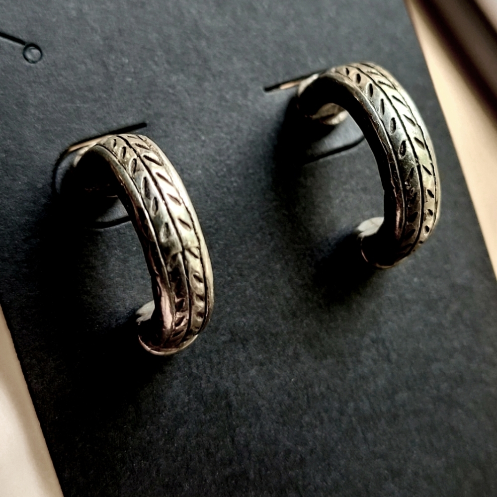 Brighton Silver Hoop Earrings with Engraved Design